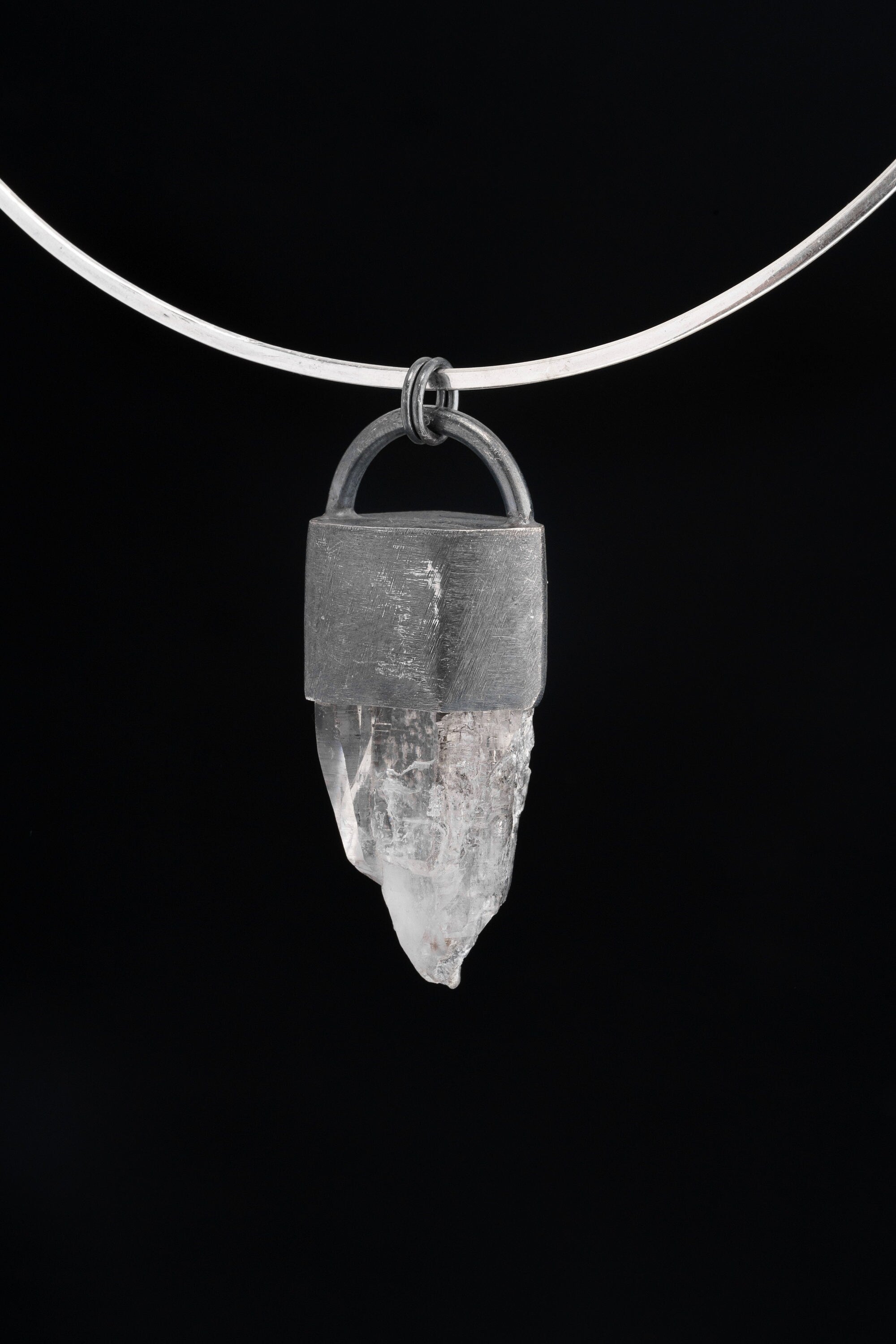 Radiant Pyrite Cave Himalayan Laser Quartz- Strong/Industrial - Oxidised Sterling Silver Brushed - Crystal Pendant Neckpiece