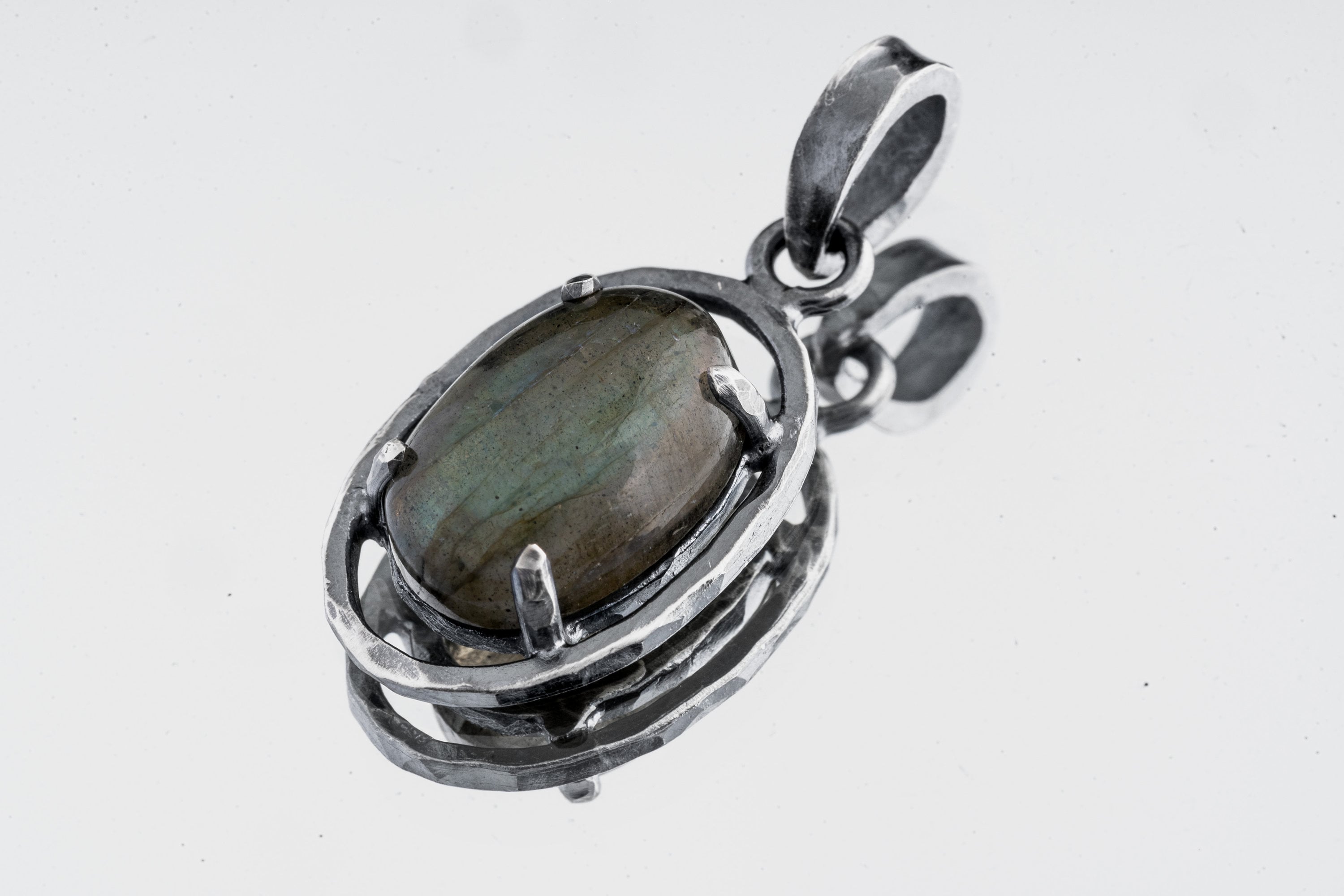 Rainbow Mystic: Madagascan Labradorite - Oxidised Sterling Silver - Strong Claw Setting - Hammer Textured - Pendant Crystal Necklace