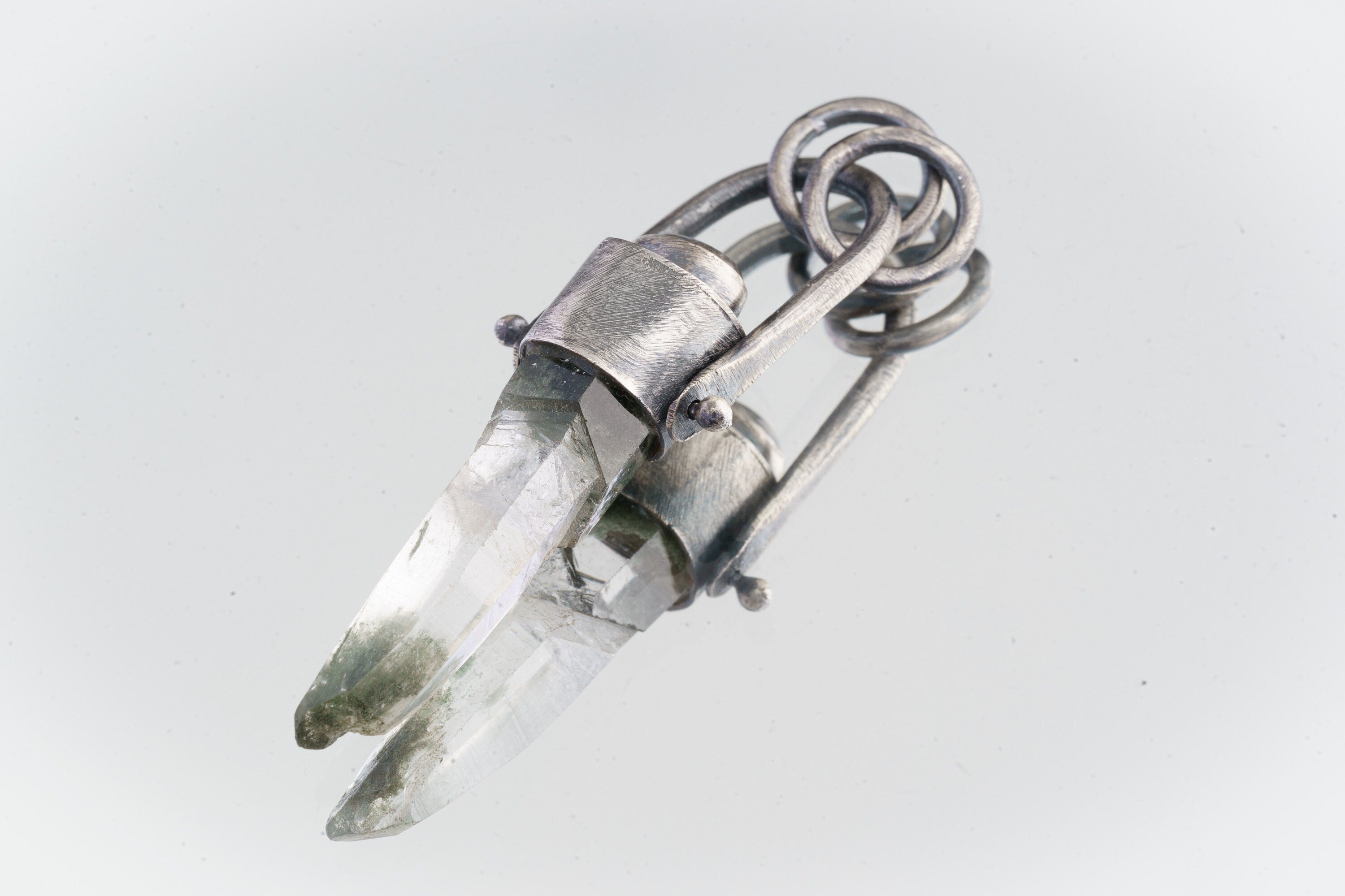 Himalayan Rutile Laser Chlorite Quartz with Flashy Labradorite, - Sterling Silver Set - Spinning Crystal Pendant