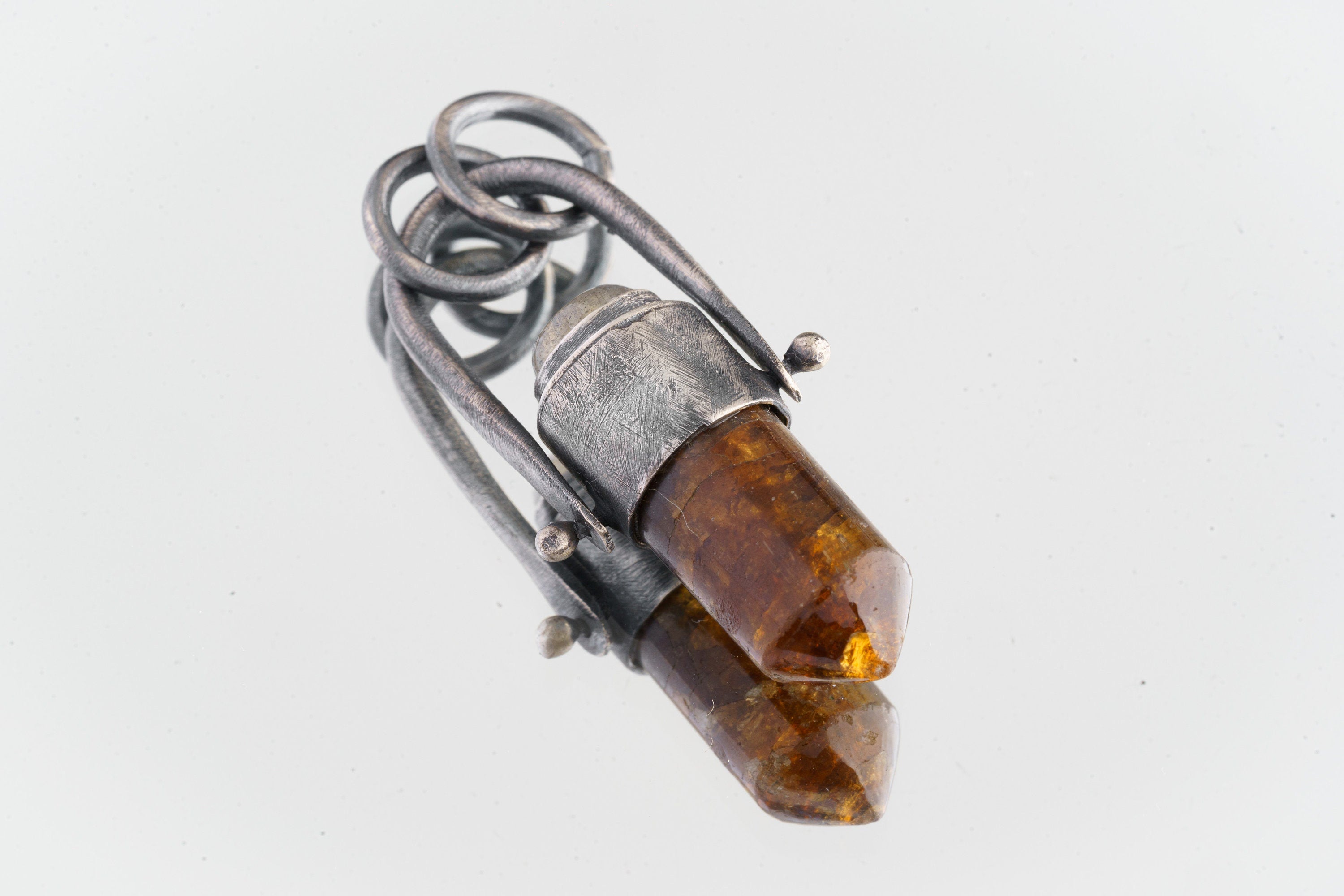 Brown Dravite Tourmaline & Labradorite Pendant of Enchantment- Sterling Silver Set - Oxidised and Brushed - Hinged Crystal Scrying Necklace