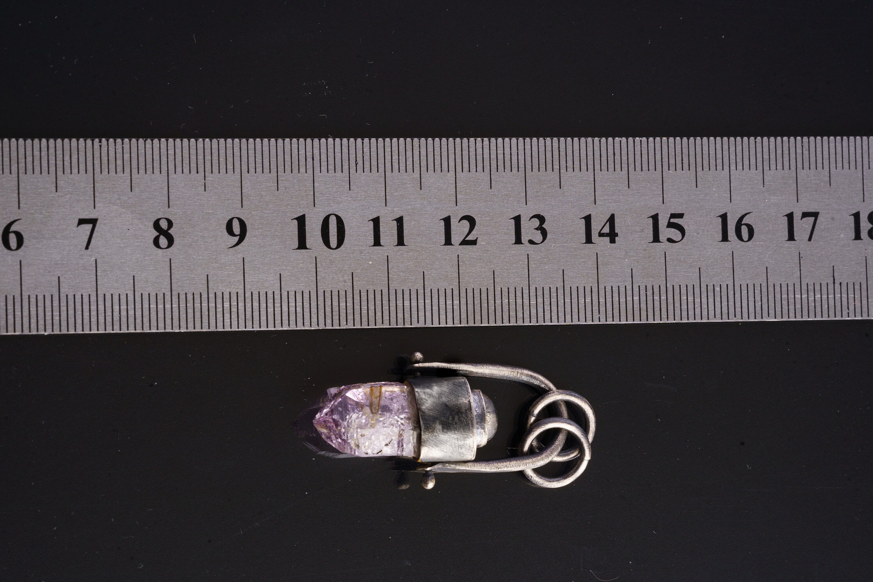 Vera Cruz Laser Amethyst Point with Flashy Labradorite - Sterling Silver Set - Hinged / Spinning Crystal Pendant