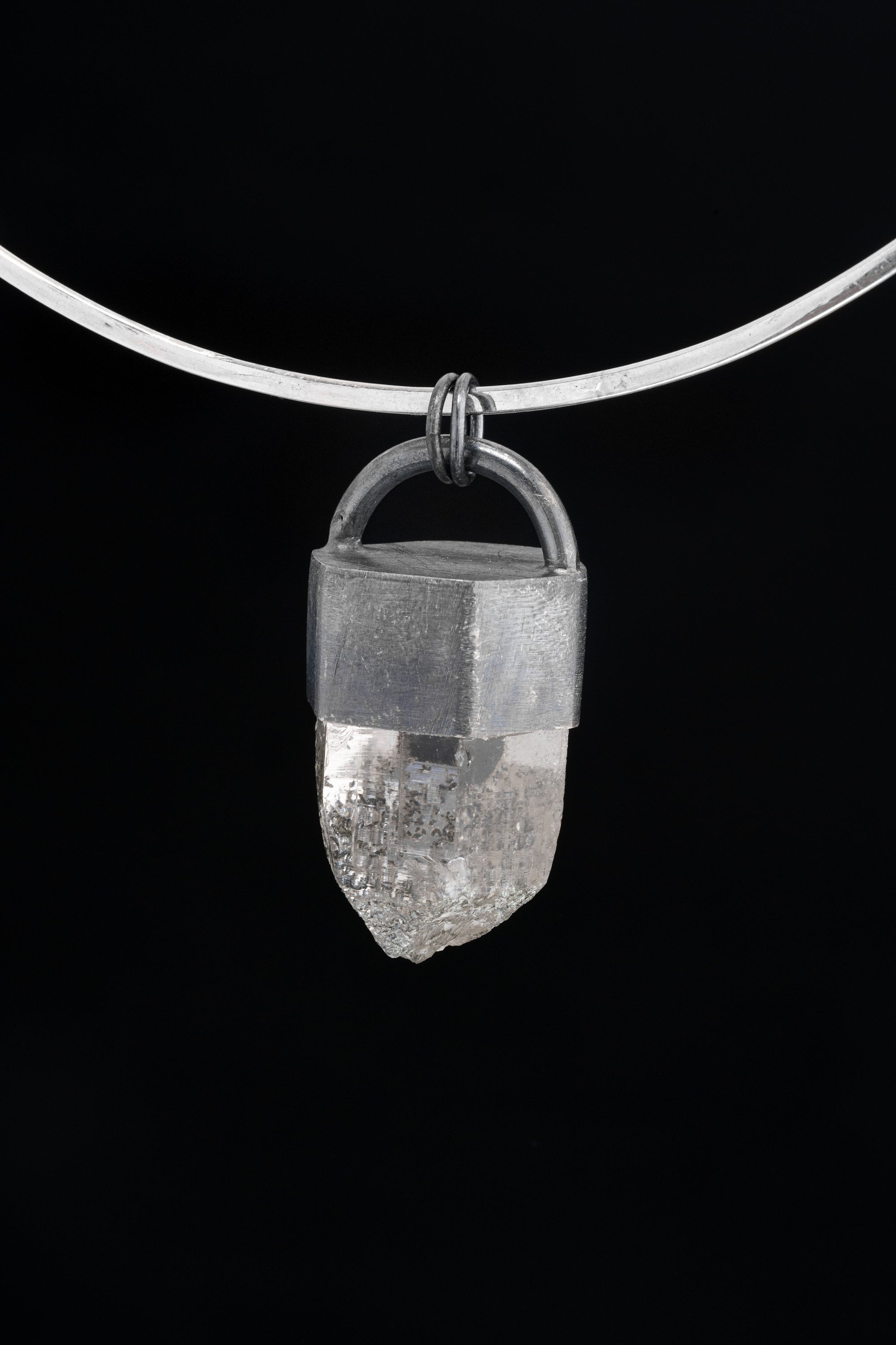Majestic Himalayan Quartz with Pyrite- Strong/Industrial - Oxidised Sterling Silver Brushed - Crystal Pendant Neckpiece