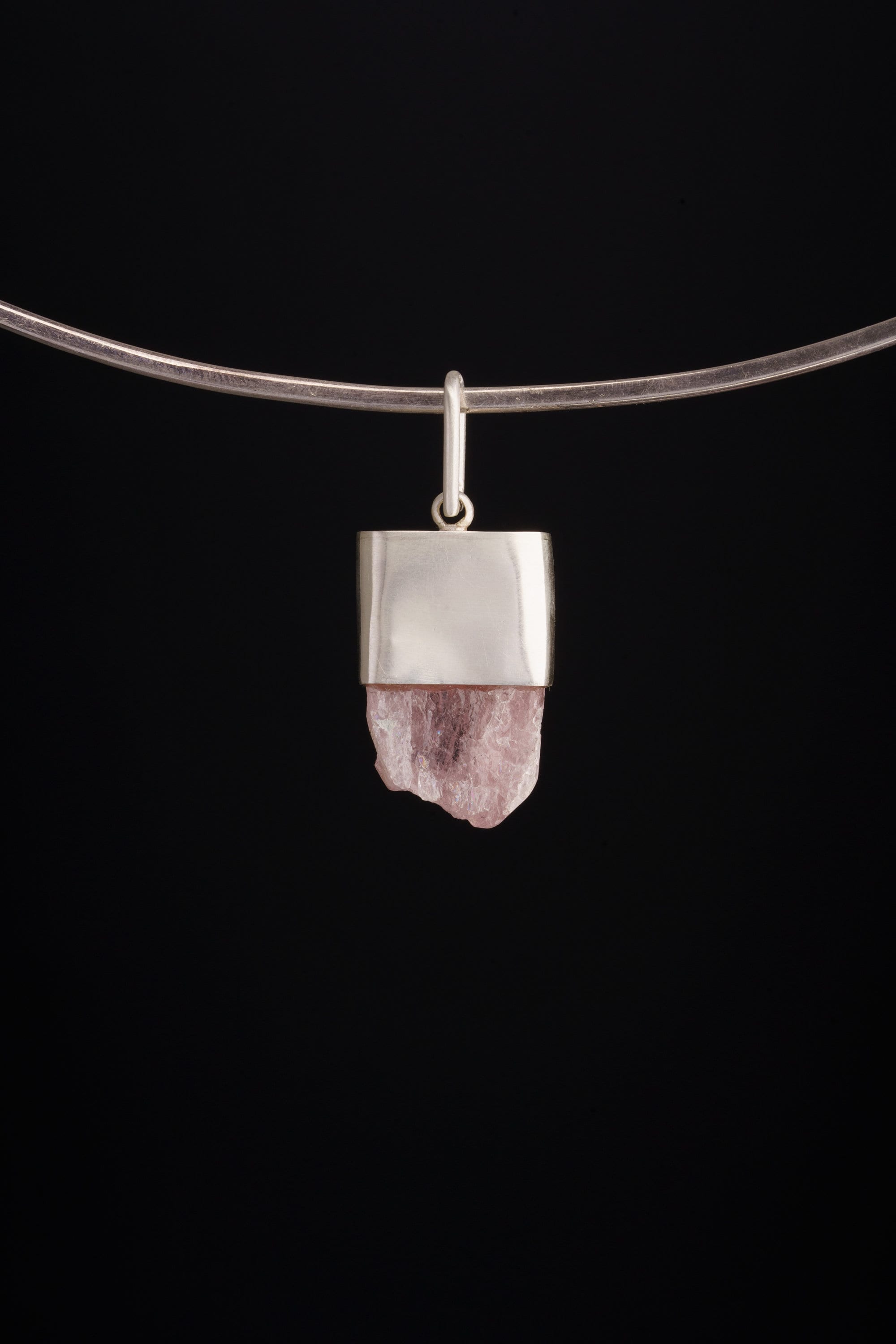 Deep Pink Kunzite with Faceted Gem Australian Opal - Matt Brushed Sterling Silver - Crystal Pendant Neckpiece NO.5