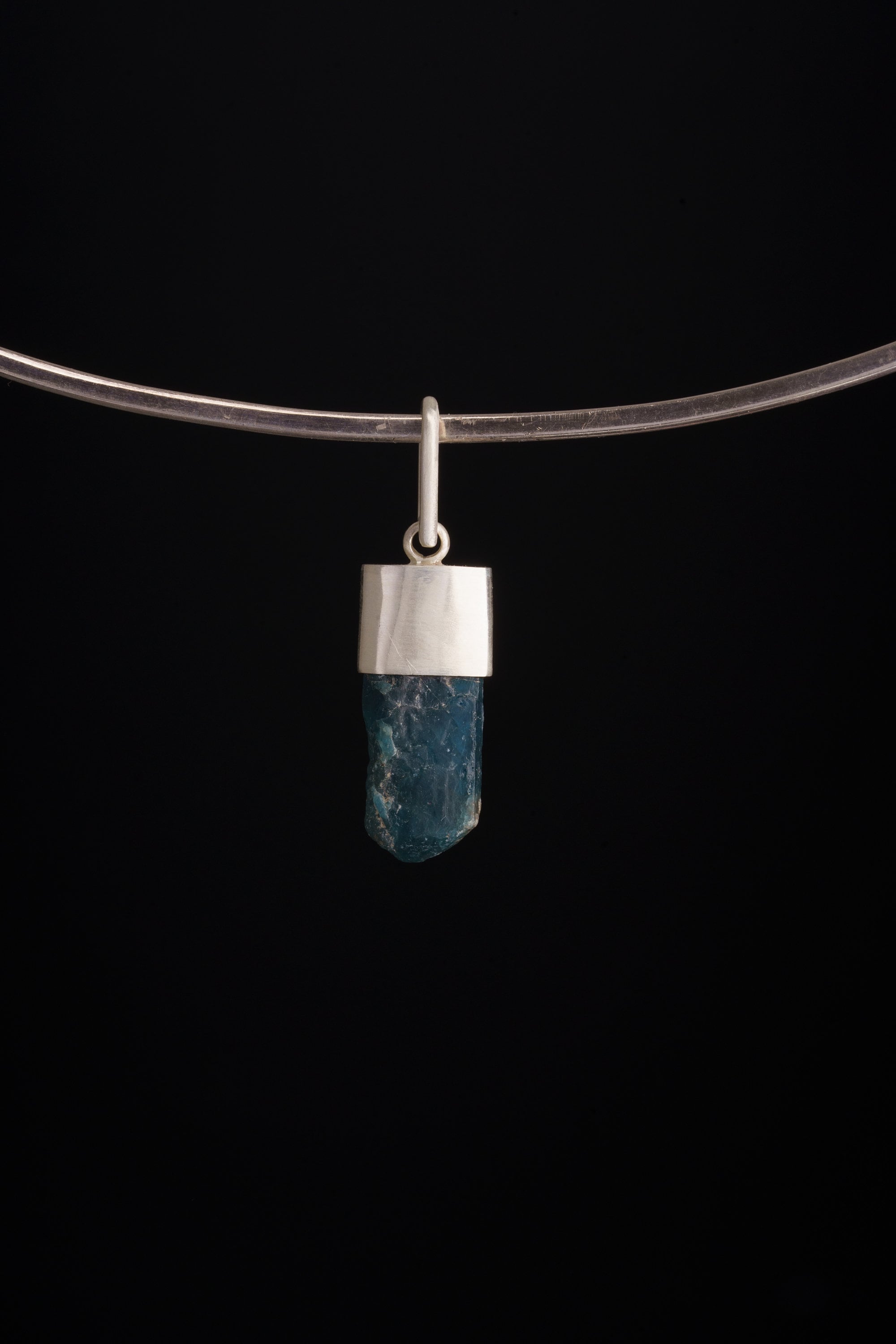 Deep Blue Terminated Apatite, Beutiful South Sea Pearl - Matt Brushed Sterling Silver - Crystal Pendant Neckpiece NO.3