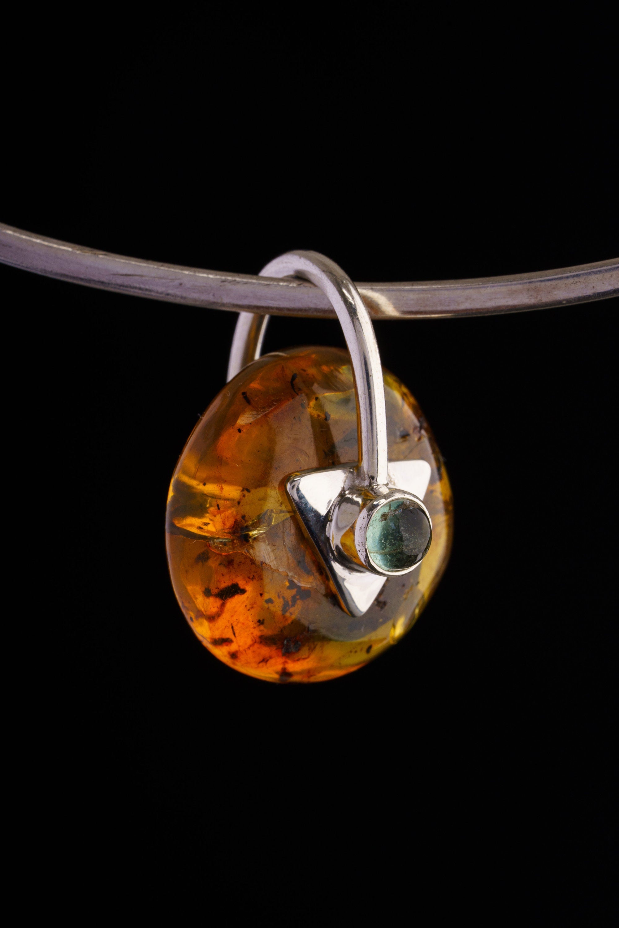 Sea and Sky – Limited Edition Mexican Amber & Aquamarine Pendant – Spinning Sterling Silver Necklace Charm – NO/4