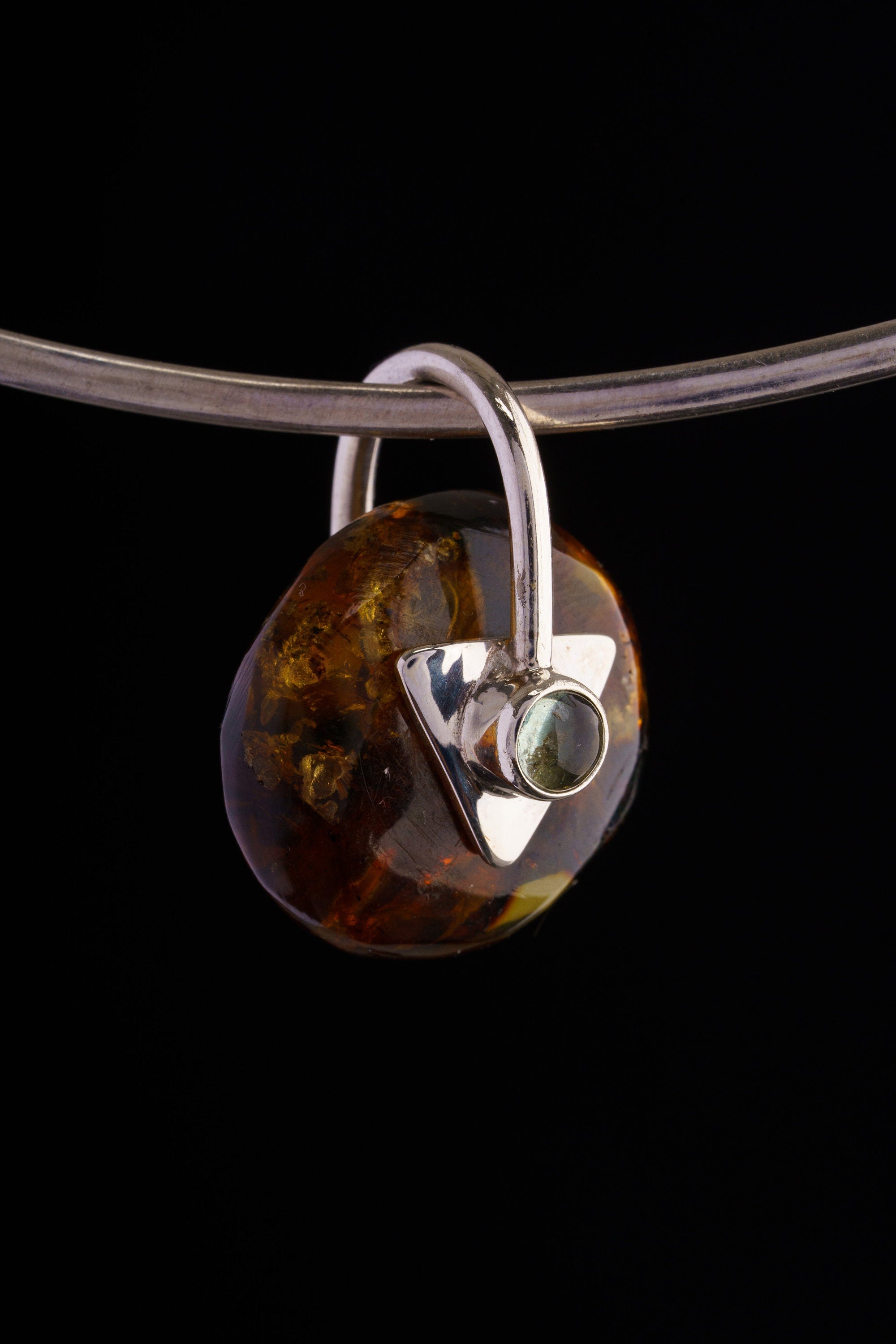 Cosmic Carousel – Limited Edition Mexican Amber & Aquamarine Pendant – Spinning Sterling Silver Necklace Charm – NO/5