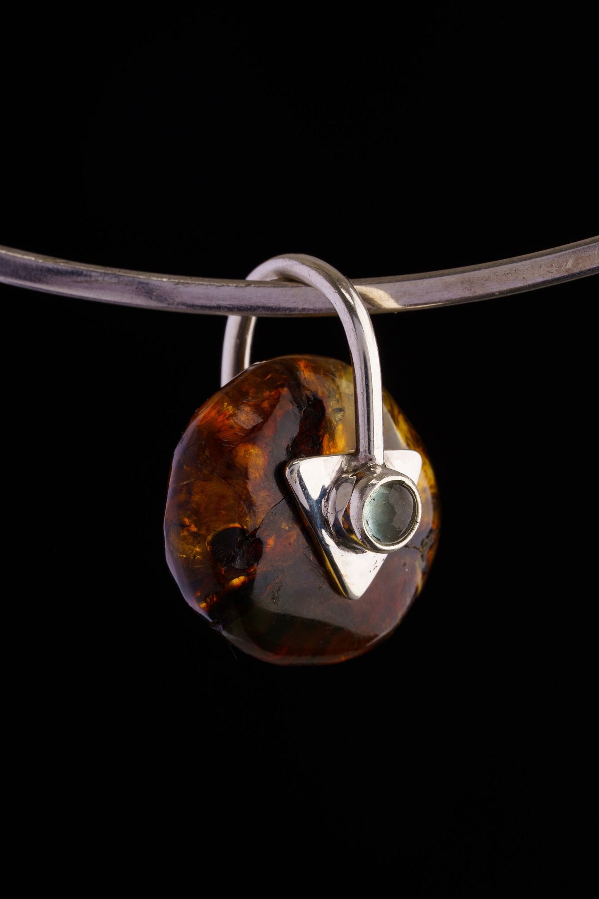 Cosmic Carousel – Limited Edition Mexican Amber & Aquamarine Pendant – Spinning Sterling Silver Necklace Charm – NO/5