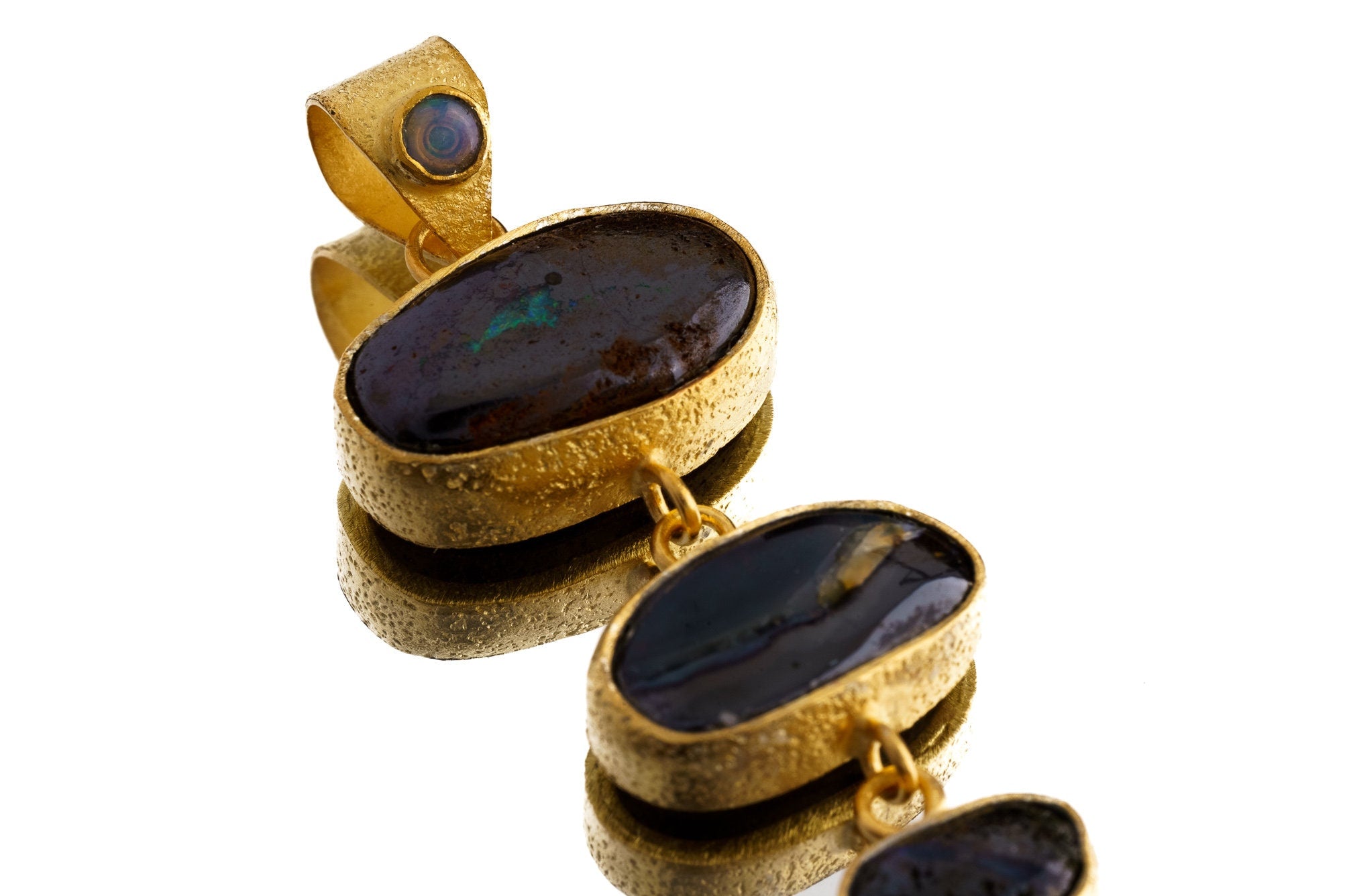 Four Australian Boulder Opals crowned with Black Opal - Sand Texture - Gold-Plated Sterling Silver Pendant NO/7