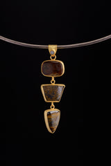 Flame & Feline - Fire Agate, Bronzite, Tiger's Eye - Exotic Fusion in 18 Carat Gold-Plated Textured Sterling Silver NO/12