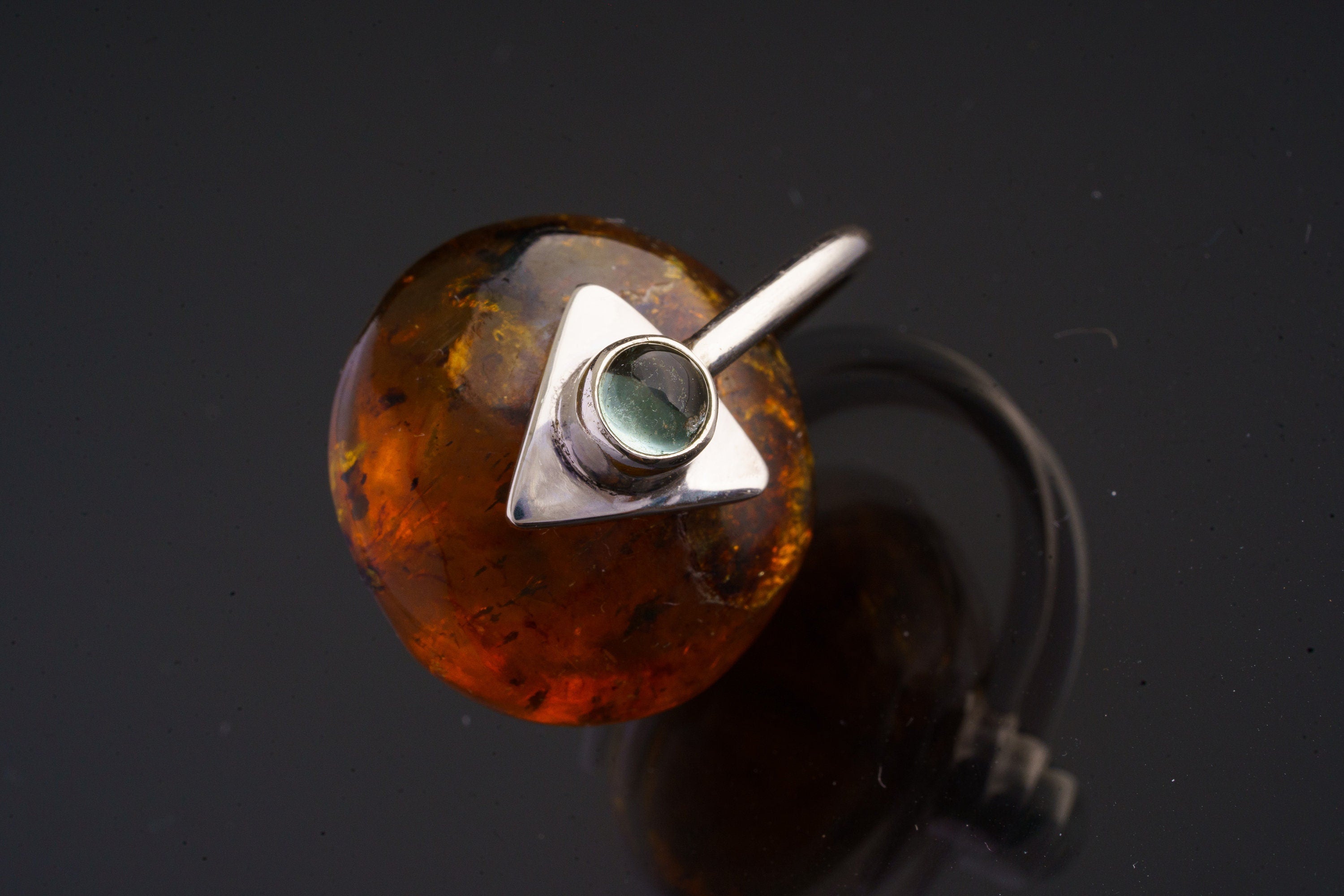 Luminous Dance – Mexican Amber & Aquamarine – Spinning Sterling Silver Pendant – NO/2