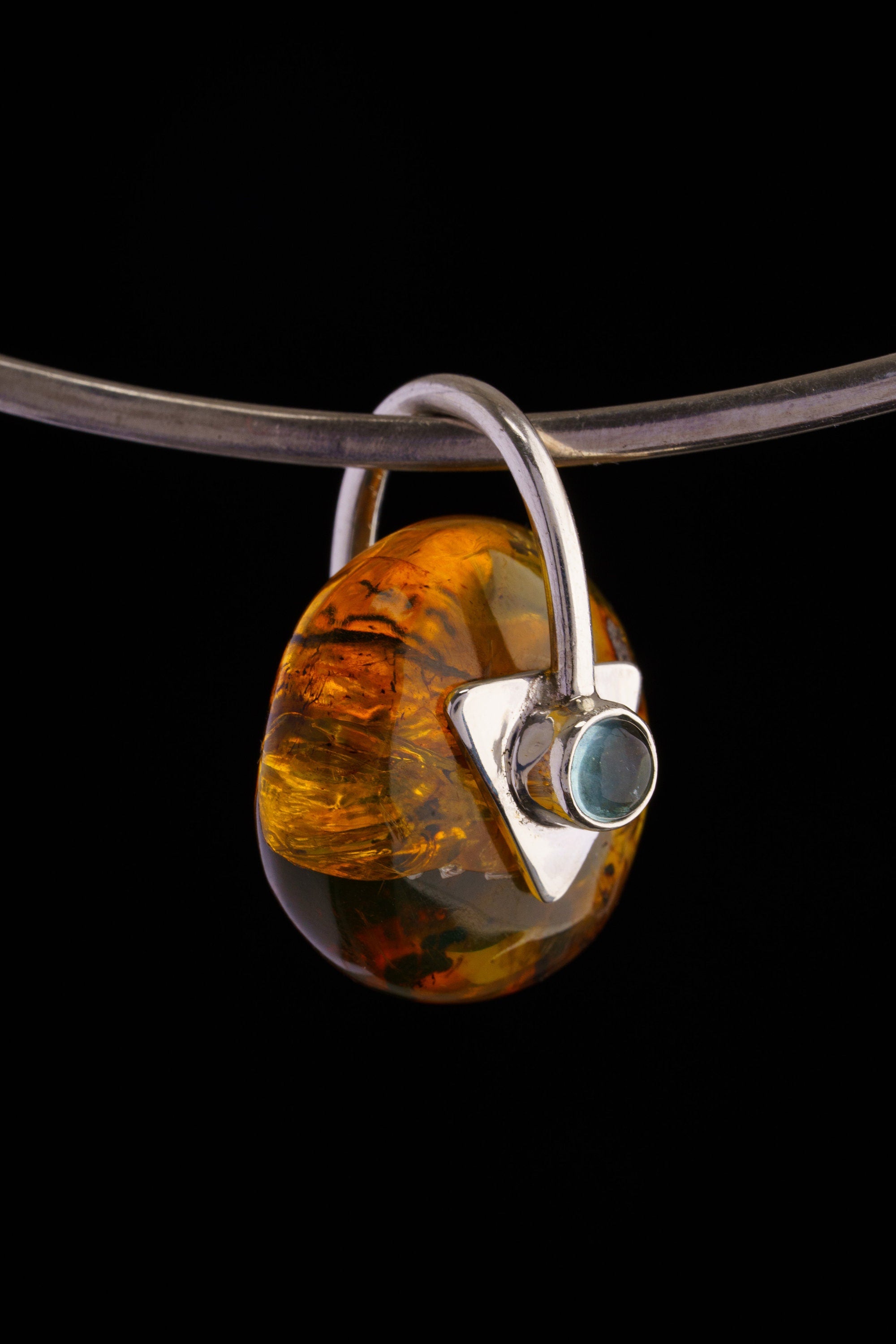Sea and Sky – Limited Edition Mexican Amber & Aquamarine Pendant – Spinning Sterling Silver Necklace Charm – NO/4
