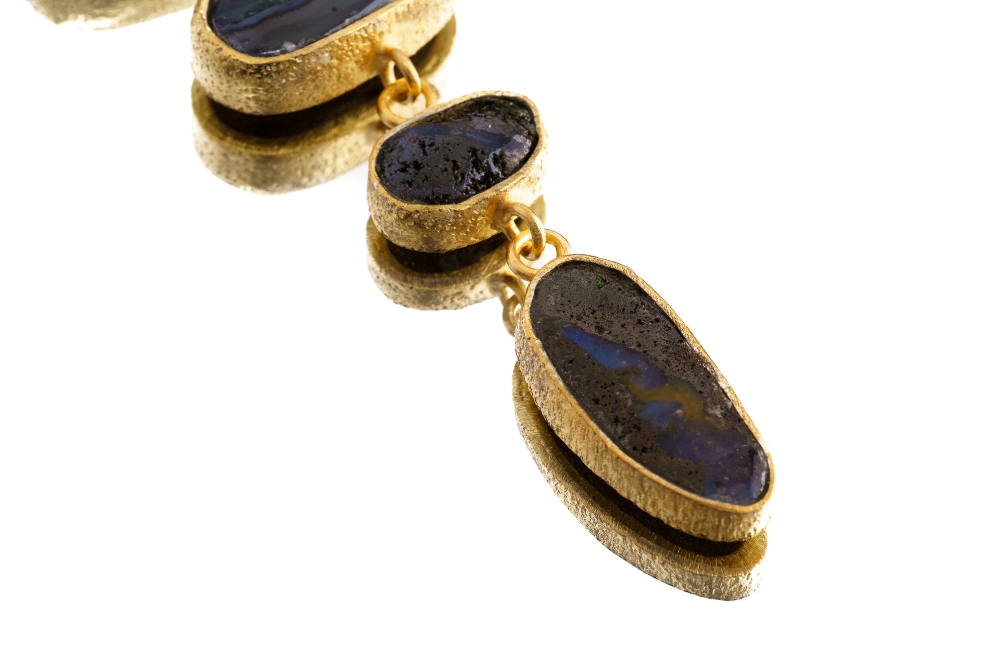 Four Australian Boulder Opals crowned with Black Opal - Sand Texture - Gold-Plated Sterling Silver Pendant NO/7