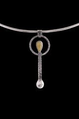 Rainbow Ethiopian Opal Teardrop - Small Spice Spoon - Solid 925 Cast Silver - Oxidised & Hammer - Crystal Pendant Necklace