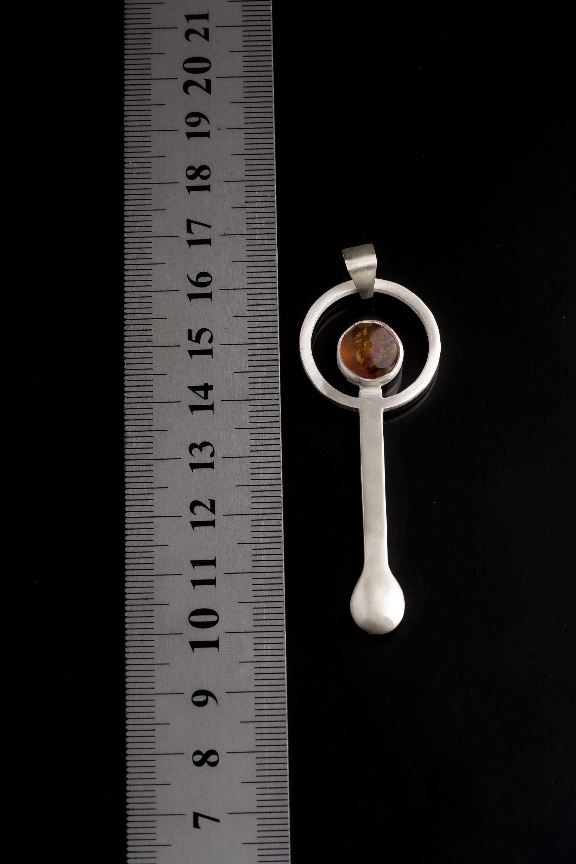 Mexican Amber - Small Spice Spoon - Solid 925 Cast Silver - Crystal Pendant Necklace