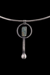 Australian Aquamarine - Small Spice / Ceremonial Spoon - Solid 925 Cast Silver - Oxidised & Brush Textured - Crystal Pendant Necklace