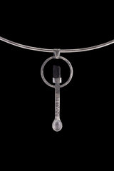 Black Tourmaline - Small Spice / Ceremonial Spoon - Solid 925 Cast Silver - Unique Hammer Textured - Crystal Pendant Necklace