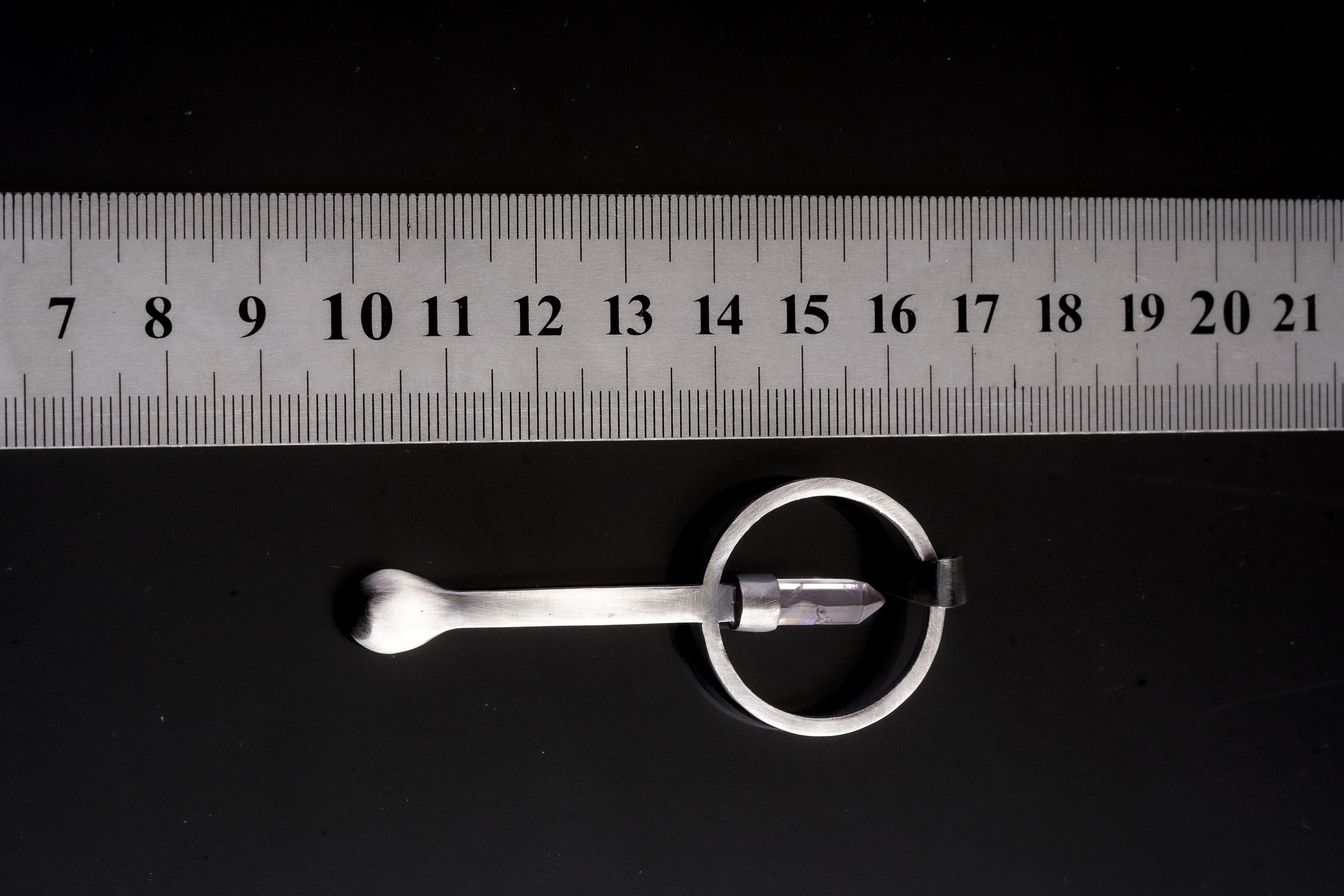 Cut Clear Quartz Generator - Spice / Ceremonial Spoon - 925 Cast Silver - Oxidised Brush Textured - Crystal Pendant Necklace