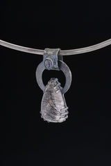 Moonglow Labyrinth: Black Rutile Quartz and Blue Moonstone - Oxidised Hammered Sterling Silver - Claw Set Pendant