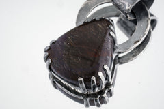 The Amethyst Odyssey: Black Rutile Quartz and Gem Amethyst - Oxidised Hammered Sterling Silver - Claw Set Pendant