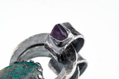 The Himalayan Alchemy: Rare Himalayan Turquoise & Raw Amethyst - Oxidised Hammered Sterling Silver - Claw Set Pendant