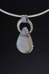 The Mystic Harmony: Stripy Rainbow Labradorite & Moonstone - Oxidised Hammered Sterling Silver - Claw Set Pendant