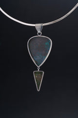 The Soul's Compass: Malachite with Pyrite & Chrysocolla with Azurite - Unique Large Sterling Silver Crystal Pendant