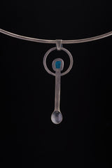 Rough Blue Gem Apatite - Spice / Ceremonial Spoon - 925 Cast Silver - Oxidised Bush Texture - Crystal Pendant Necklace