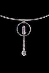 Cut Amethyst Generator Point - Spice / Ceremonial Spoon - 925 Cast Silver - Oxidised Hammered Textured - Crystal Pendant Necklace