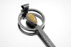Rainbow Ethiopian Opal Teardrop - Small Spice Spoon - Solid 925 Cast Silver - Oxidised & Hammer - Crystal Pendant Necklace
