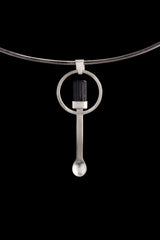 Himalayan Tourmaline Stick - Small Spice / Ceremonial Spoon - Solid 925 Cast Silver - Unique Brush Textured - Crystal Pendant Necklace