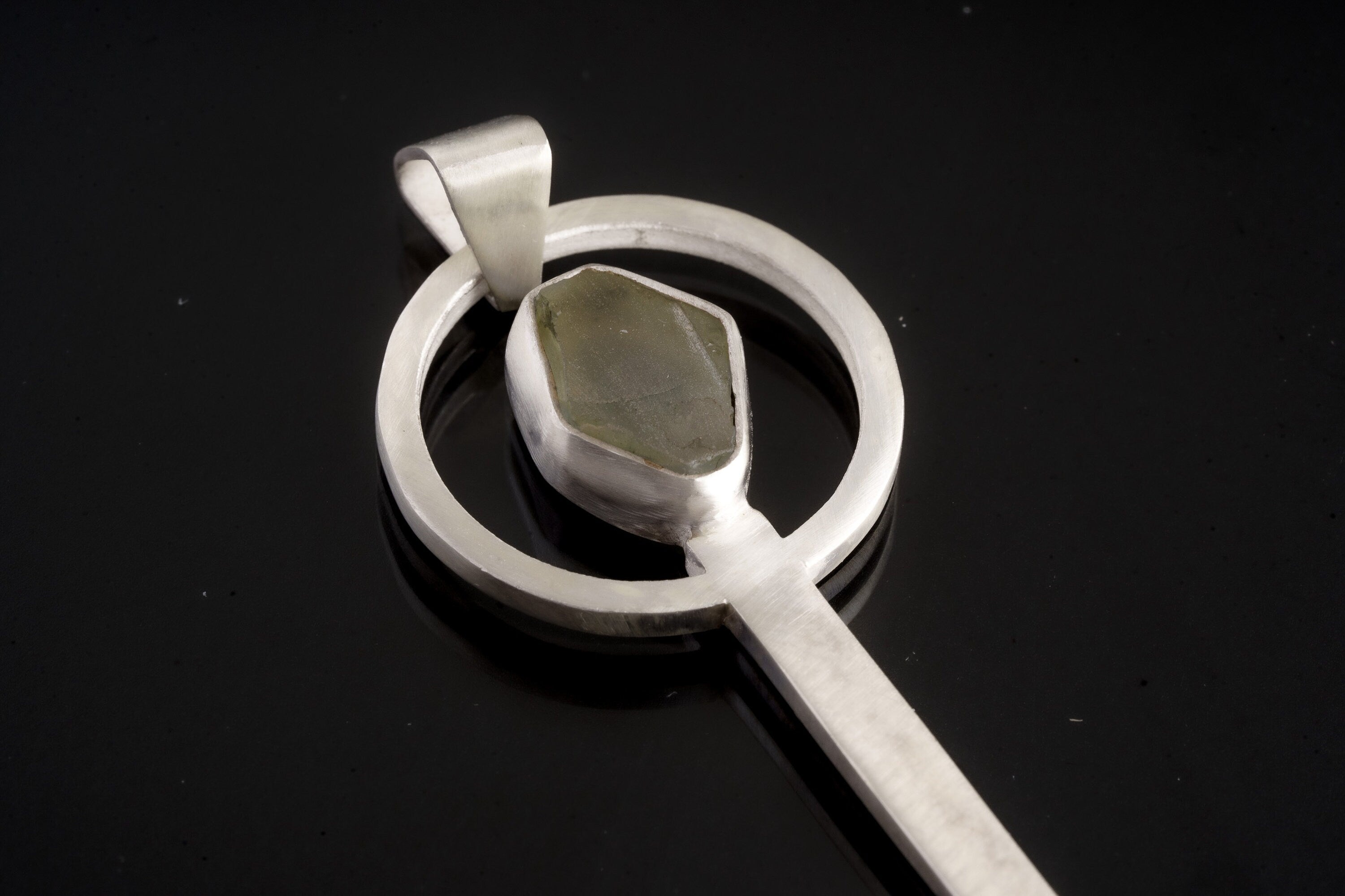 Himalayan Aquamarine - Small Spice / Ceremonial Spoon - Solid 925 Cast Silver - Unique Brush Textured - Crystal Pendant Necklace