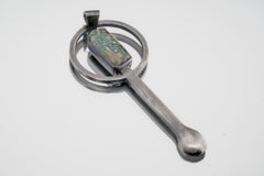 Australian Aquamarine - Small Spice / Ceremonial Spoon - Solid 925 Cast Silver - Oxidised & Brush Textured - Crystal Pendant Necklace