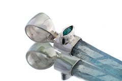Emerald-Eyed Elixir: Aqua Aura Quartz & Eye Shape Faceted Natural Emerald - High Shine Sterling Silver Crystal Pendant NO/6