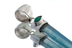 Emerald-Eyed Elixir: Aqua Aura Quartz & Eye Shape Faceted Natural Emerald - High Shine Sterling Silver Crystal Pendant NO/3