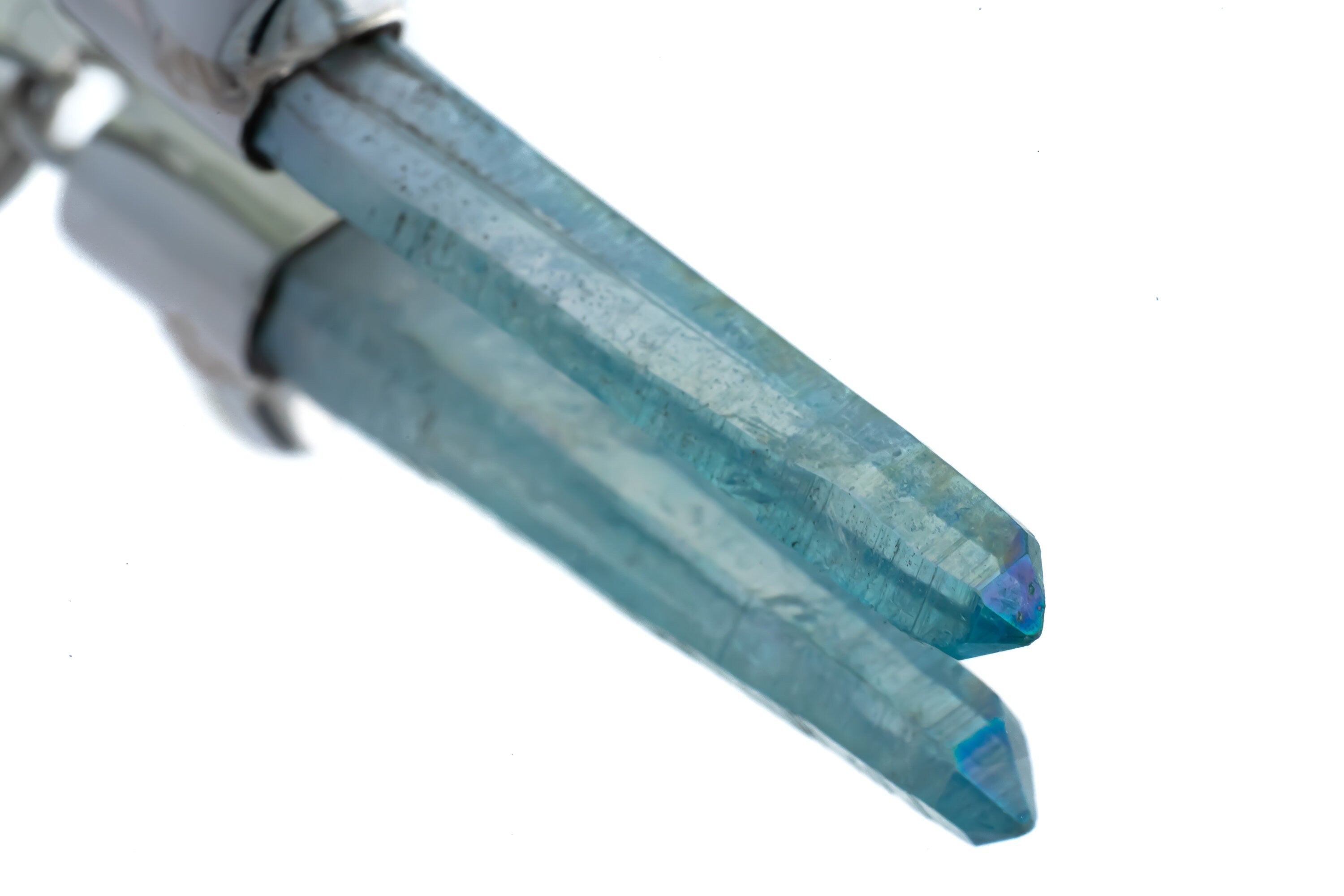 Ethereal Alchemy: Aqua Aura Quartz & Raw Amethyst - High Shine Sterling Silver Crystal Pendant NO/15