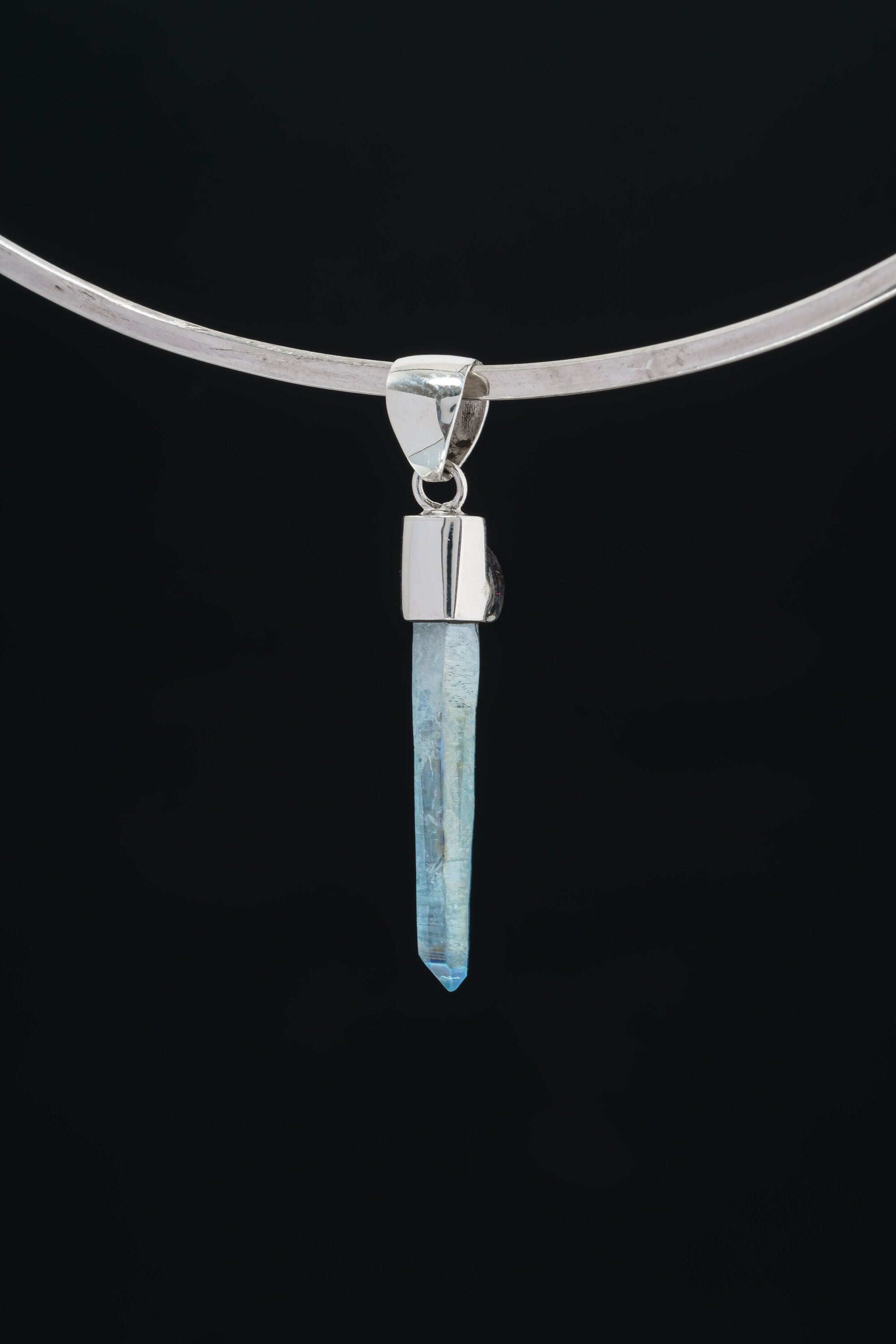 Ethereal Alchemy: Aqua Aura Quartz & Raw Amethyst - High Shine Sterling Silver Crystal Pendant NO/15