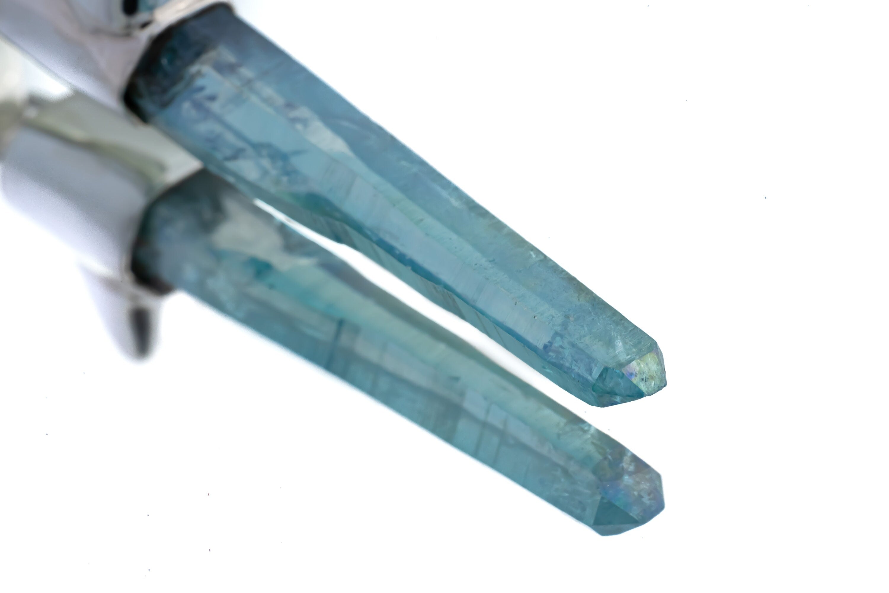 Ethereal Alchemy: Aqua Aura Quartz & Raw Amethyst - High Shine Sterling Silver Crystal Pendant NO/14