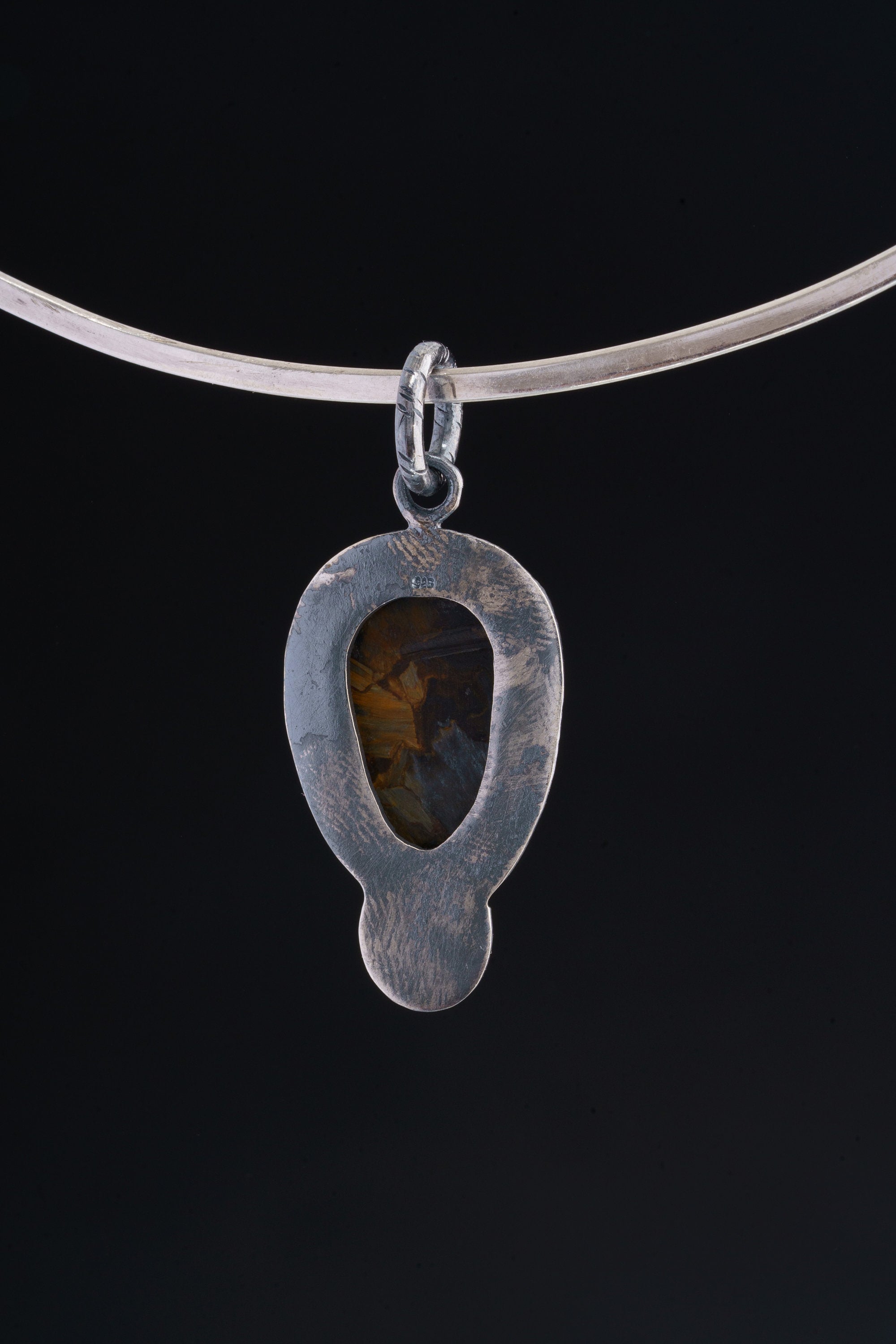 Earthen Resonance - Pietersite and Fiery Ethiopian Opal Pendant - Oxidised Sterling Silver with Sun Ray Details