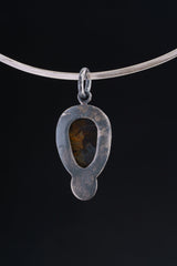 Earthen Resonance - Pietersite and Fiery Ethiopian Opal Pendant - Oxidised Sterling Silver with Sun Ray Details