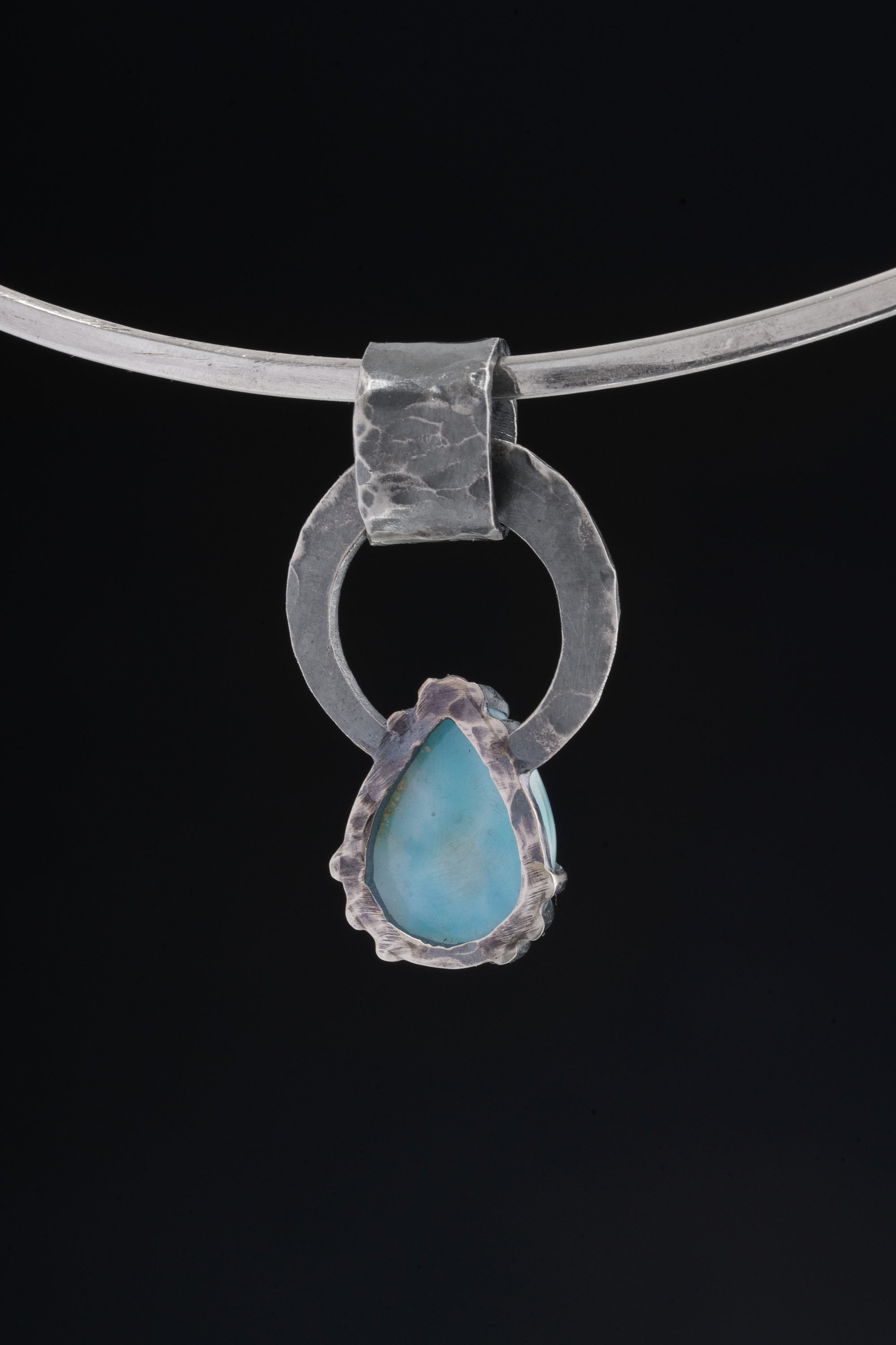 The Ethereal Guardian: Larimar & Blue Moonstone - Oxidised Hammered Sterling Silver - Claw Set Pendant