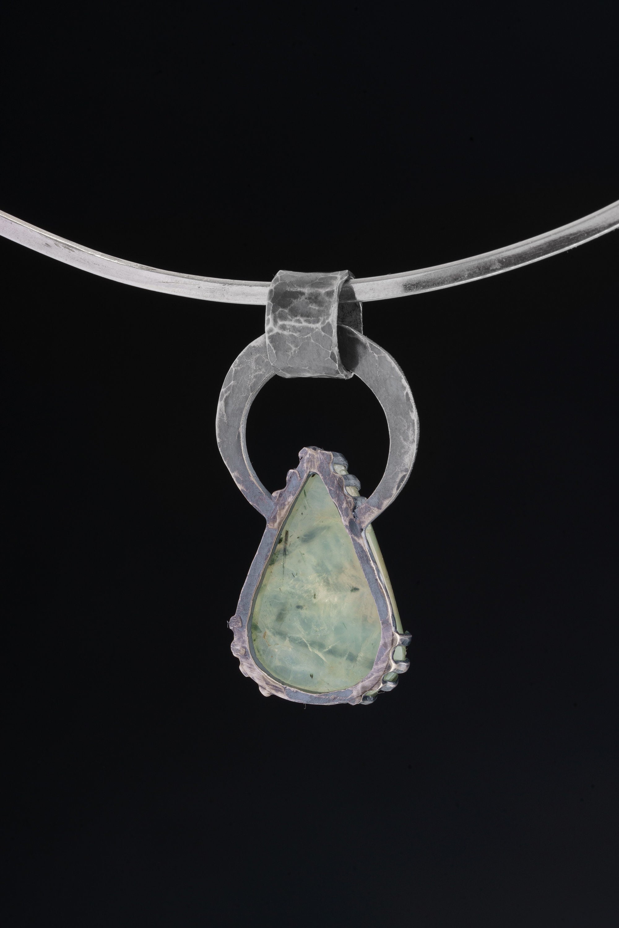The Moonstone Majesty: Peridot with Black Rutile & Blue Moonstone - Oxidised Hammered Sterling Silver - Claw Set Pendant