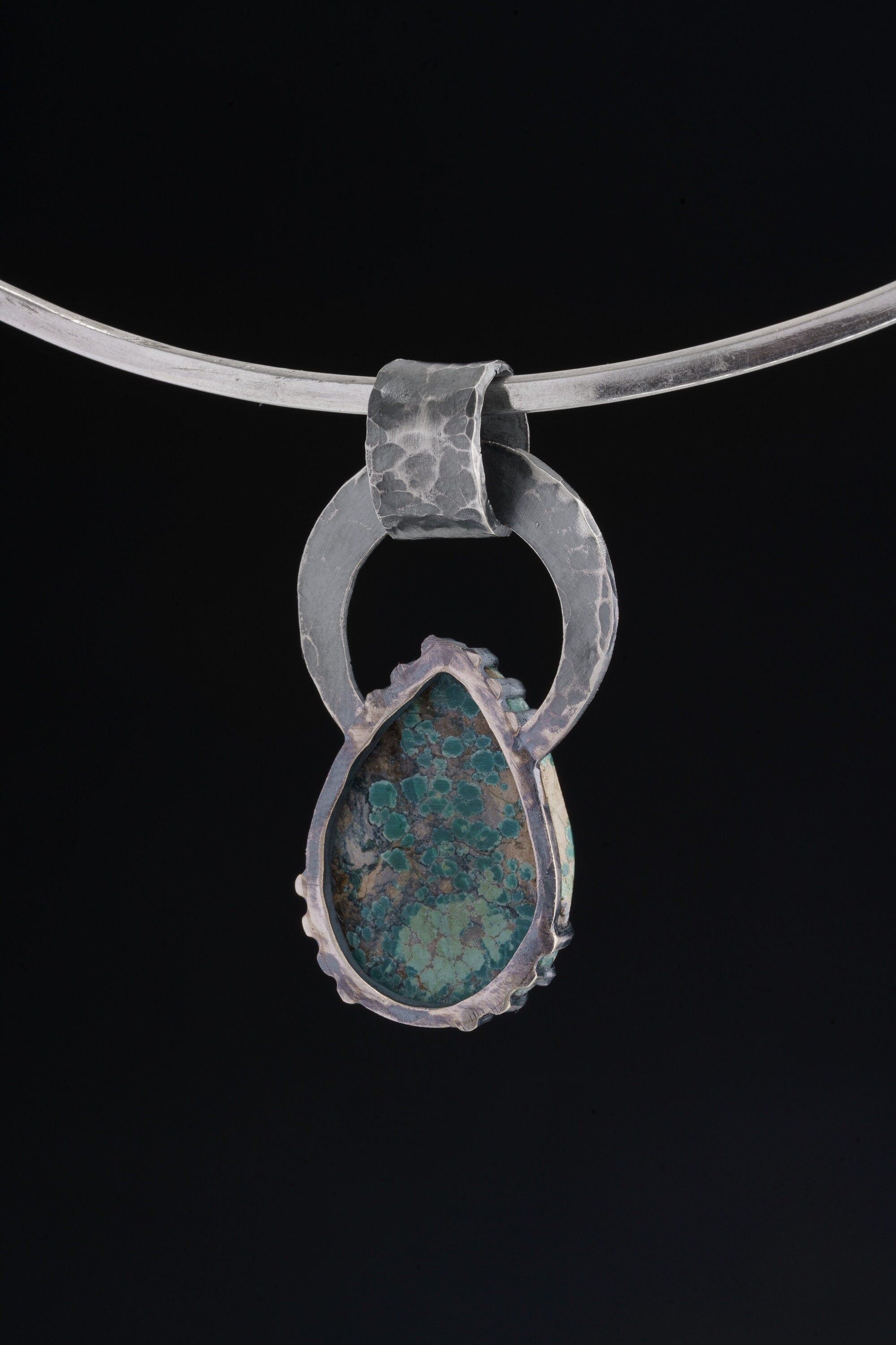 The Himalayan Alchemy: Rare Himalayan Turquoise & Raw Amethyst - Oxidised Hammered Sterling Silver - Claw Set Pendant