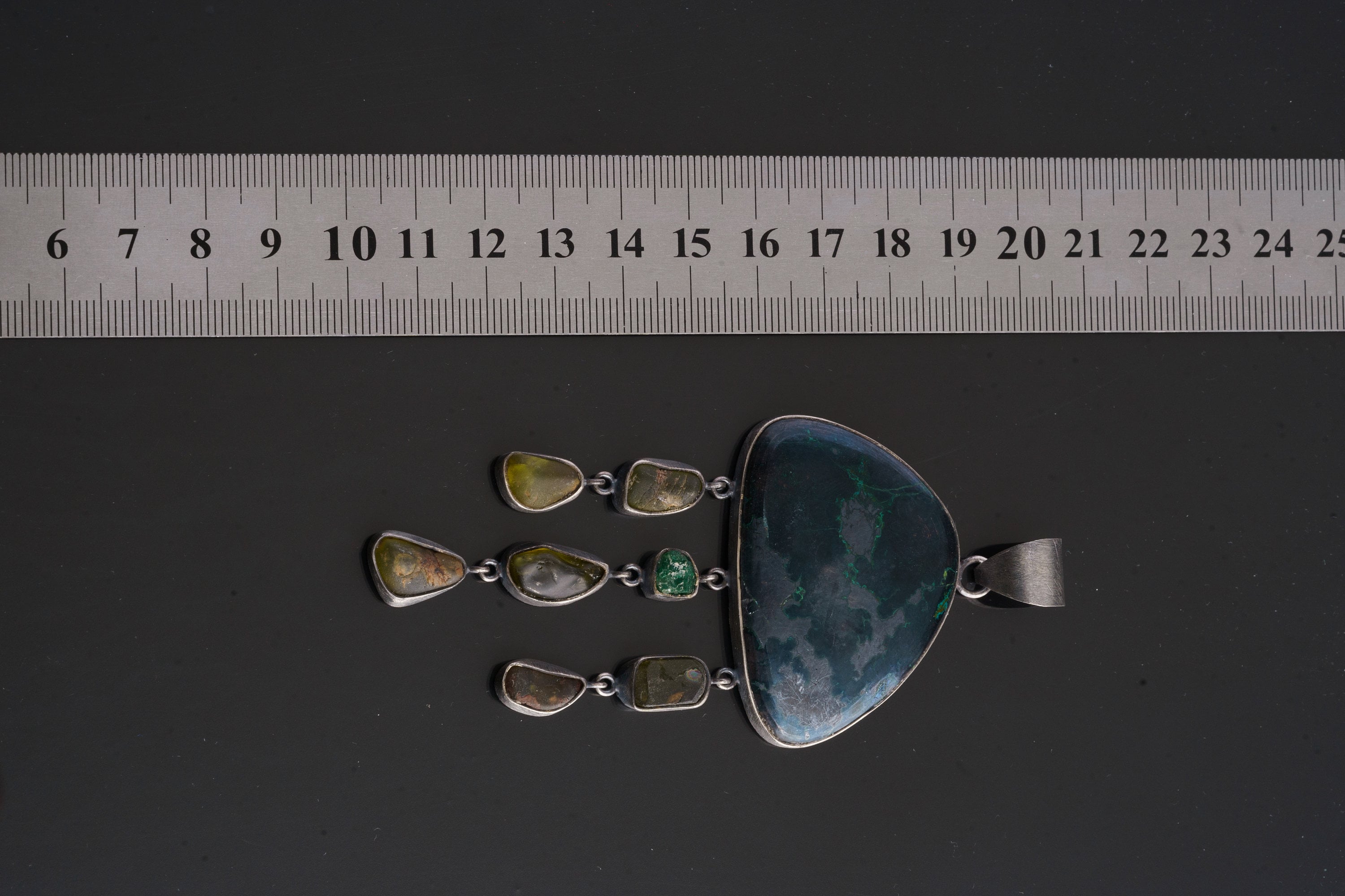 The Mystic Legacy: Australian Malachite & Pyrite Inclusions, River Tumbled Peridot, Raw Gem Emerald - Unique Sterling Silver Crystal Pendant