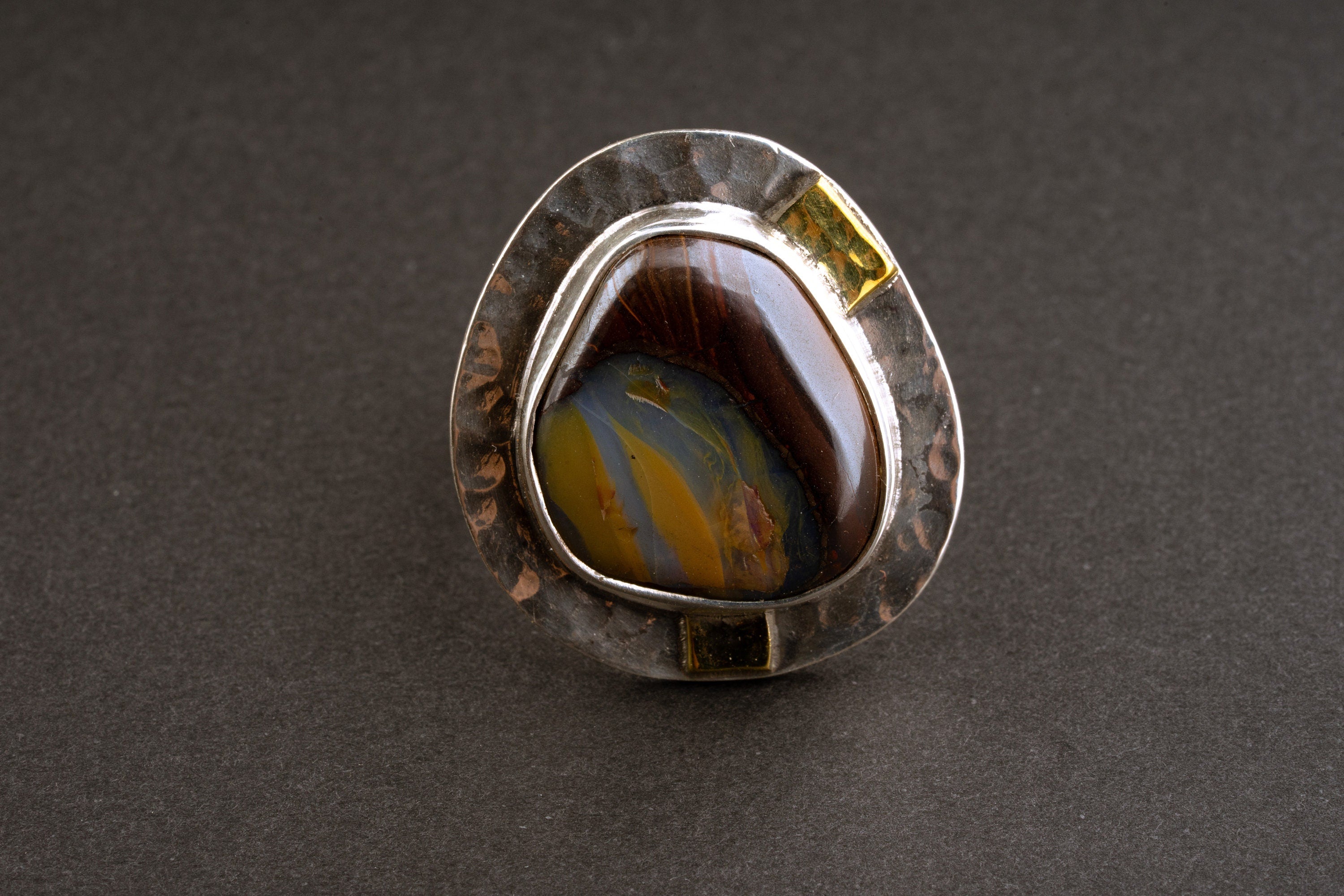 Ecliptic Radiance - Australian Boulder Opal - Unisex - Size 5-12 US - Large Adjustable Sterling Silver Ring