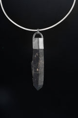 Ethereal Resonance: Rare and Long Dark Lemurian Laser Manifestation Smokey Quartz - Sterling Silver Crystal Pendant