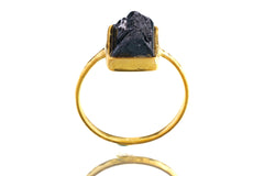 Eclipsed Radiance - Black Tourmaline - Size 8 US - Gold Plated Crystal Ring