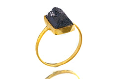 Eclipsed Radiance - Black Tourmaline - Size 8 US - Gold Plated Crystal Ring