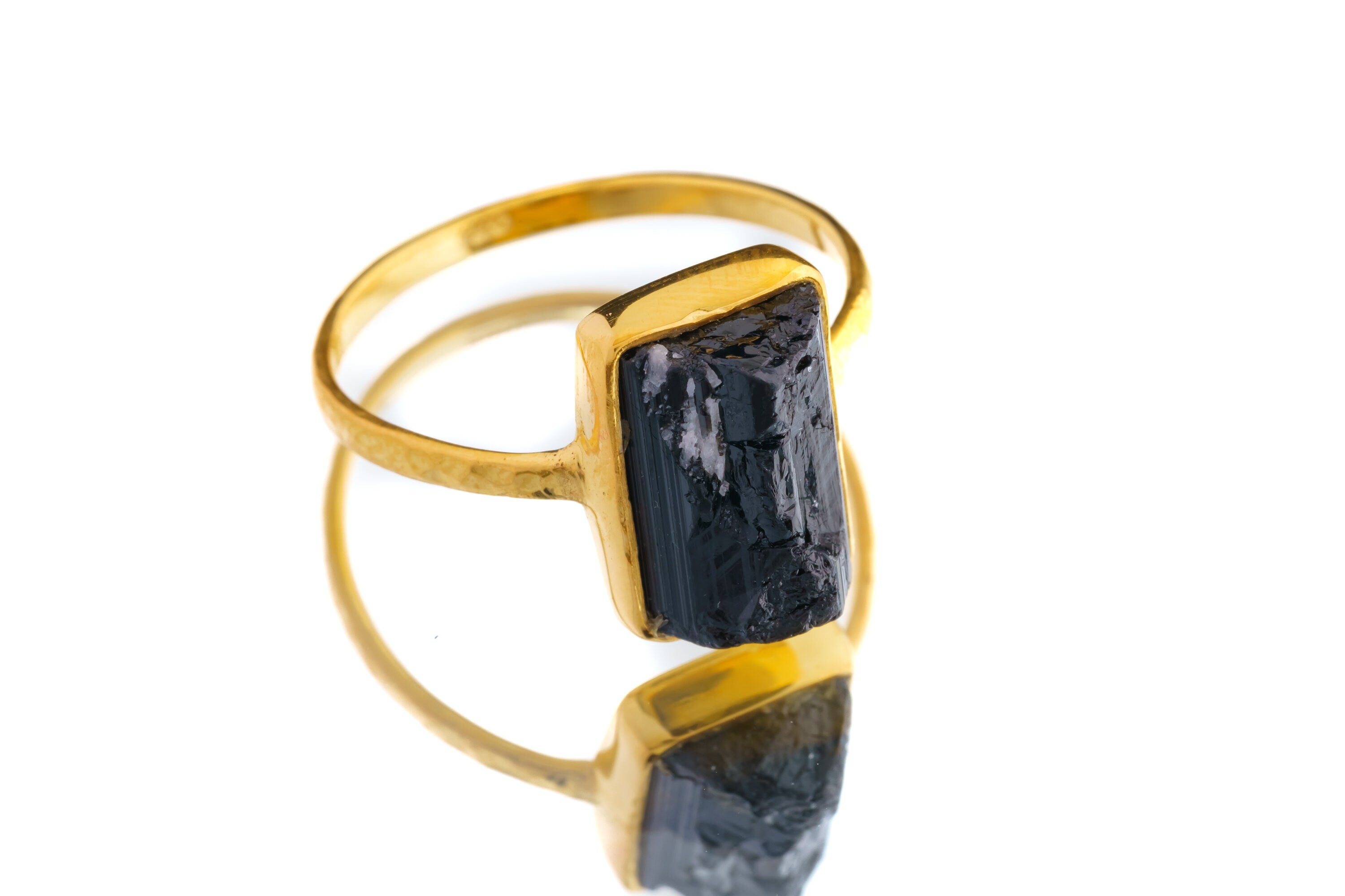 Eclipsed Radiance - Black Tourmaline - Size 8 US - Gold Plated Crystal Ring