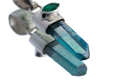 Emerald-Eyed Elixir: Aqua Aura Quartz & Eye Shape Faceted Natural Emerald - High Shine Sterling Silver Crystal Pendant NO/4