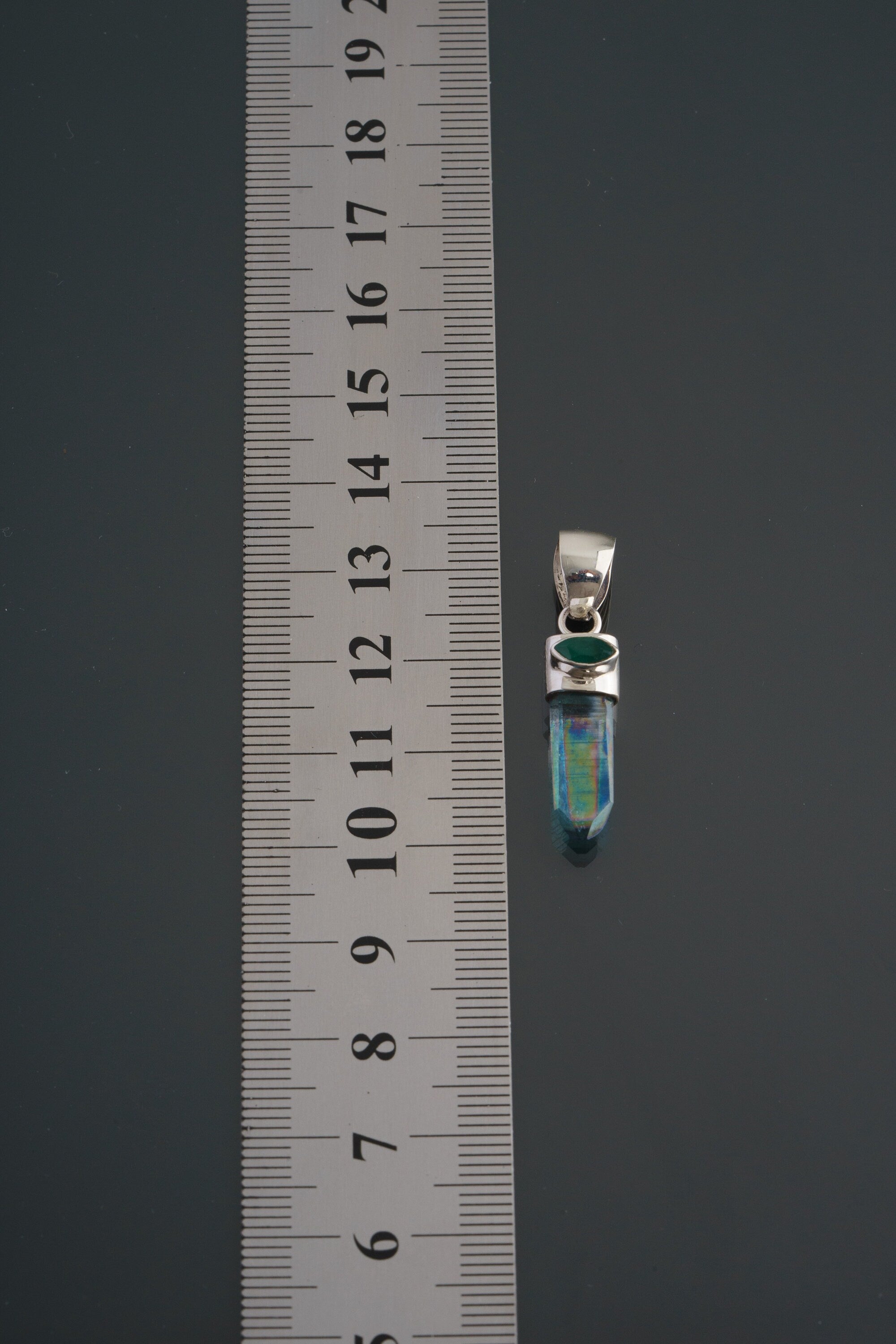 Emerald-Eyed Elixir: Aqua Aura Quartz & Eye Shape Faceted Natural Emerald - High Shine Sterling Silver Crystal Pendant NO/4